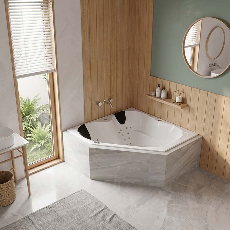 Broadway Karmen Spa Bathtub Corner Drop-in Tub with Hot Pump 1400x1400x500mm/1540x1540x500mm - Gloss White