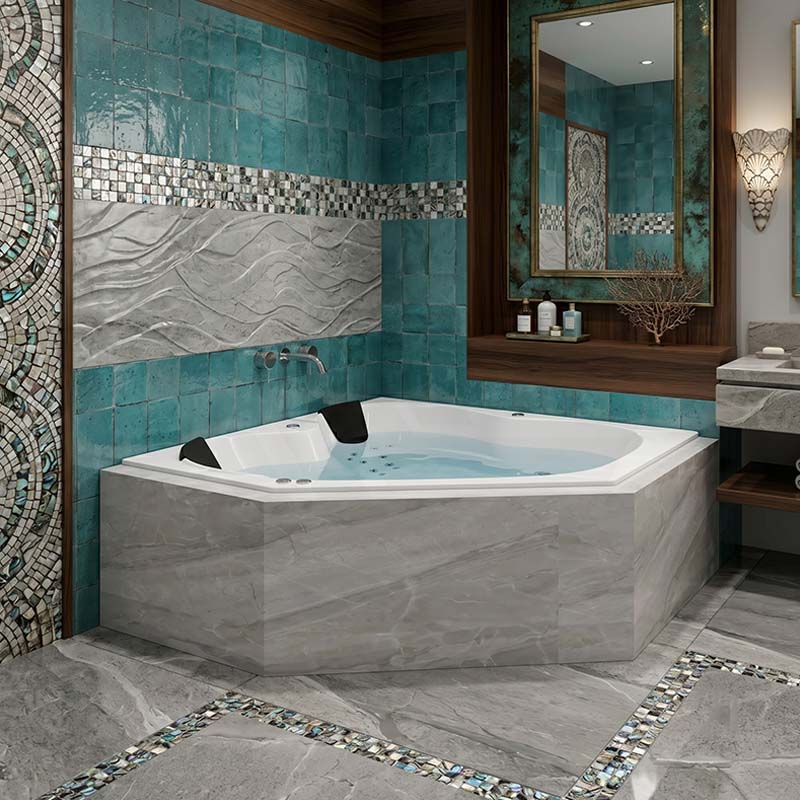 Broadway Karmen Spa Bathtub Corner Drop-in Tub with Hot Pump 1400x1400x500mm/1540x1540x500mm - Gloss White