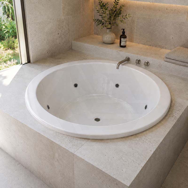 Broadway Lucena Spa Bath Round Drop-in Tub 1495x1495x490mm - Gloss White