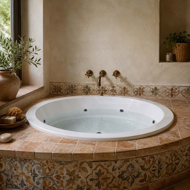 Broadway Lucena Spa Bath Round Drop-in Tub 1495x1495x490mm - Gloss White