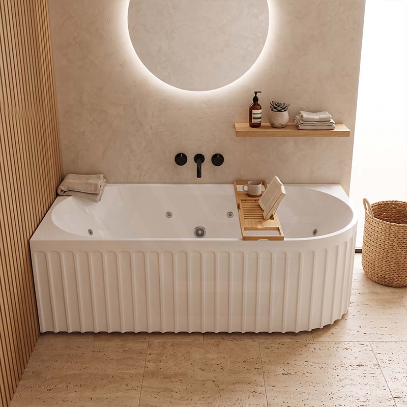 Broadway Oviedo Left/Right Corner Back to Wall Spa Bathtub Acrylic 1700x800x580mm - Gloss White/Matt White