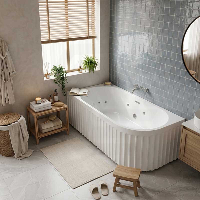 Broadway Oviedo Left/Right Corner Back to Wall Spa Bathtub Acrylic 1700x800x580mm - Gloss White/Matt White