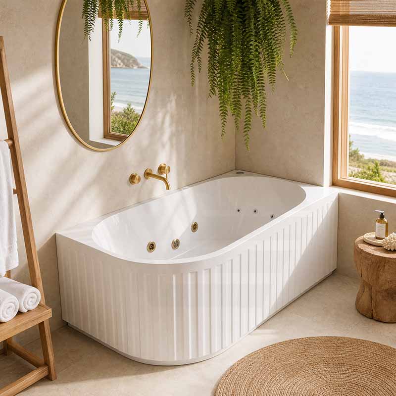 Broadway Oviedo Left/Right Corner Back to Wall Spa Bathtub Acrylic 1700x800x580mm - Gloss White/Matt White