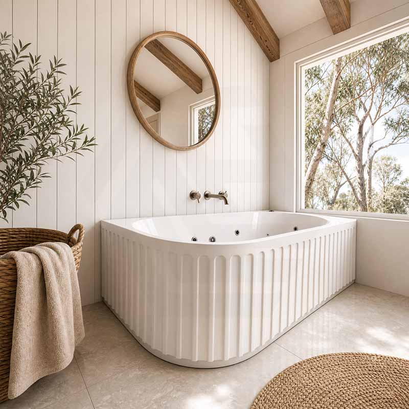 Broadway Oviedo Left/Right Corner Back to Wall Spa Bathtub Acrylic 1700x800x580mm - Gloss White/Matt White