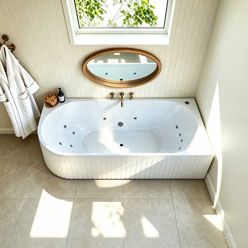 Broadway Oviedo Left/Right Corner Back to Wall Spa Bathtub Acrylic 1700x800x580mm - Gloss White/Matt White