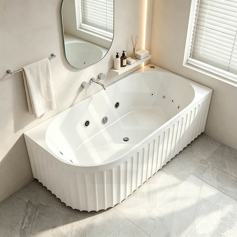 Broadway Oviedo Left/Right Corner Back to Wall Spa Bathtub Acrylic 1700x800x580mm - Gloss White/Matt White