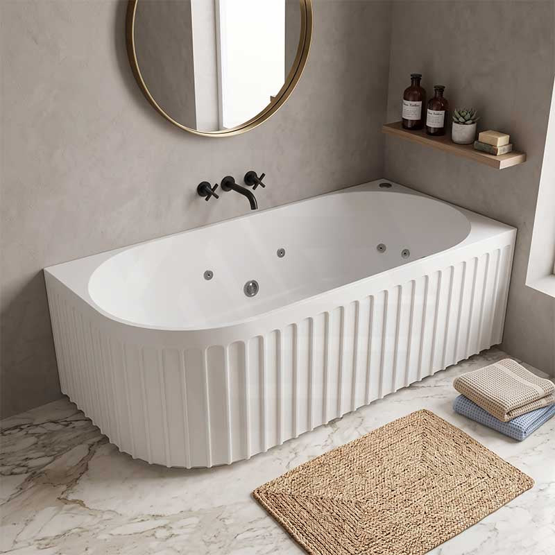 Broadway Oviedo Left/Right Corner Back to Wall Spa Bathtub Acrylic 1700x800x580mm - Gloss White/Matt White