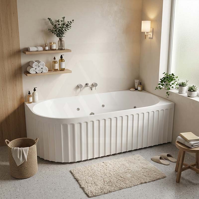 Broadway Oviedo Left/Right Corner Back to Wall Spa Bathtub Acrylic 1700x800x580mm - Gloss White/Matt White