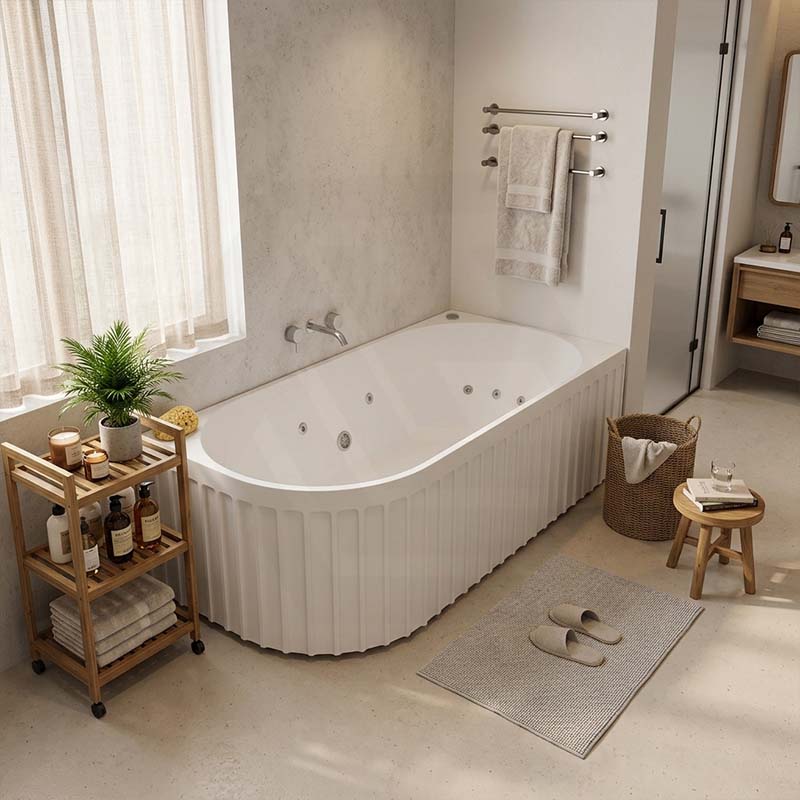 Broadway Oviedo Left/Right Corner Back to Wall Spa Bathtub Acrylic 1700x800x580mm - Gloss White/Matt White