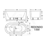 Broadway Redondo 1500/1700x800x600mm Oval Acrylic Freestanding Bathtub