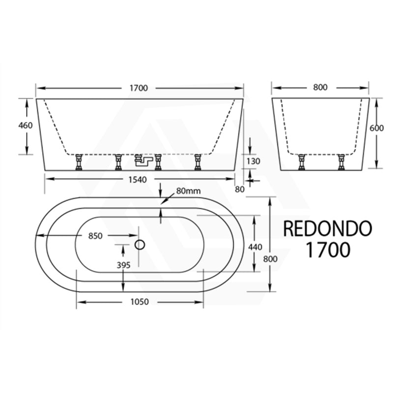 Broadway Redondo 1500/1700x800x600mm Oval Acrylic Freestanding Bathtub