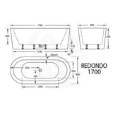 Broadway Redondo 1500/1700x800x600mm Oval Acrylic Freestanding Bathtub
