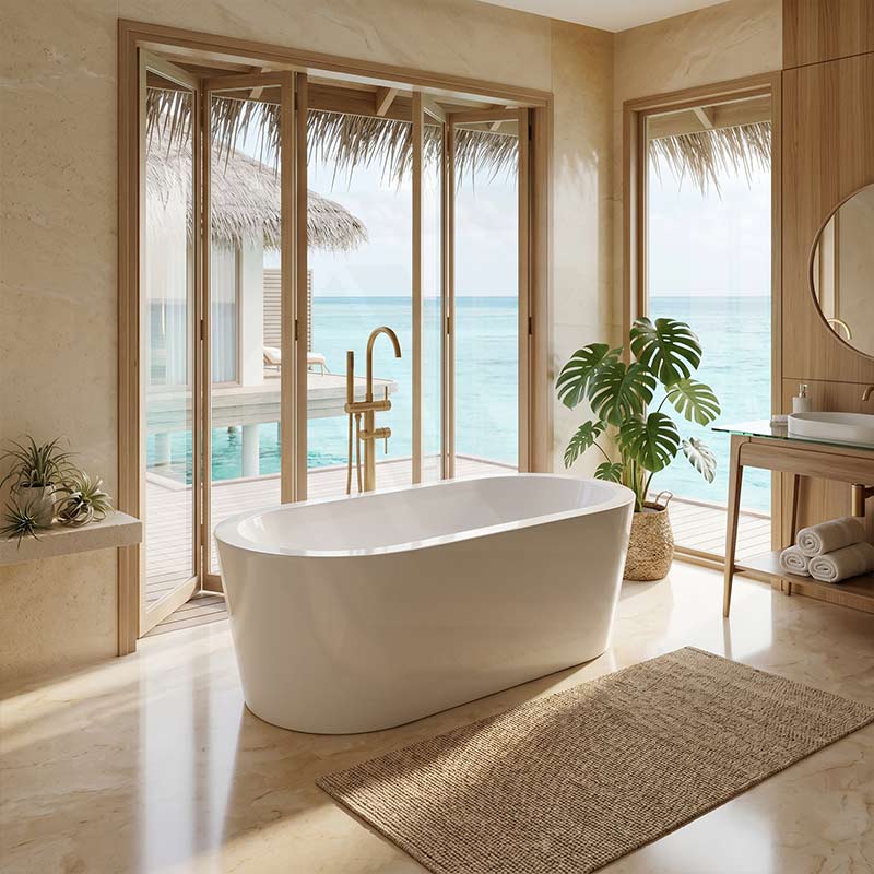 Broadway Redondo Oval Acrylic Freestanding Bathtub 1500/1700x800x600mm - Gloss White