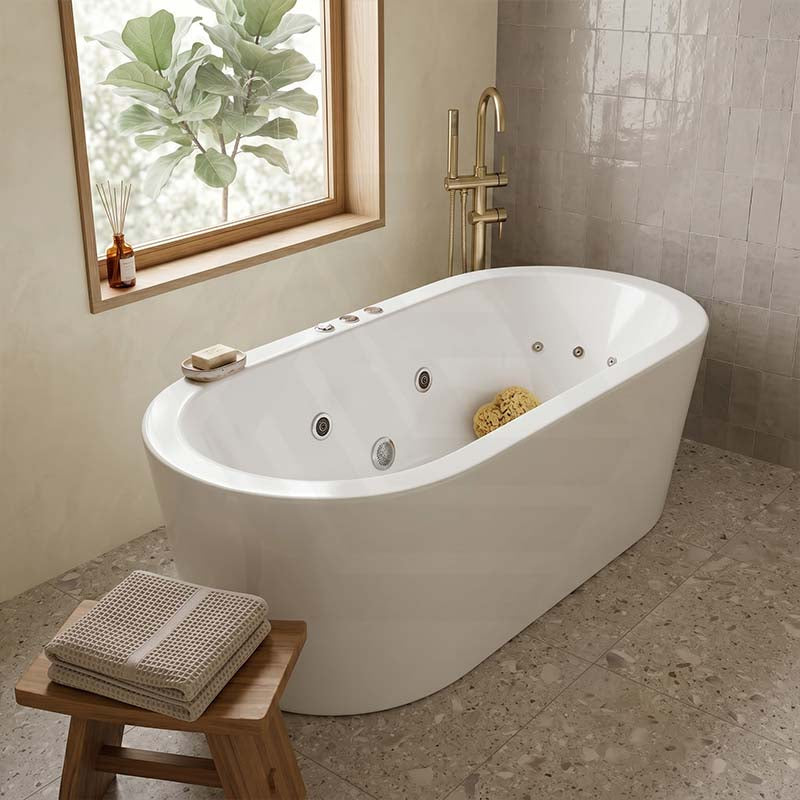 Broadway Redondo Oval Acrylic Freestanding Spa Bathtub 1500/1700x820x600mm - Gloss Whie
