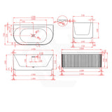 Broadway Salamanca 1500/1700mm Back to Wall Spa Bathtub Acrylic Gloss White/Matt White