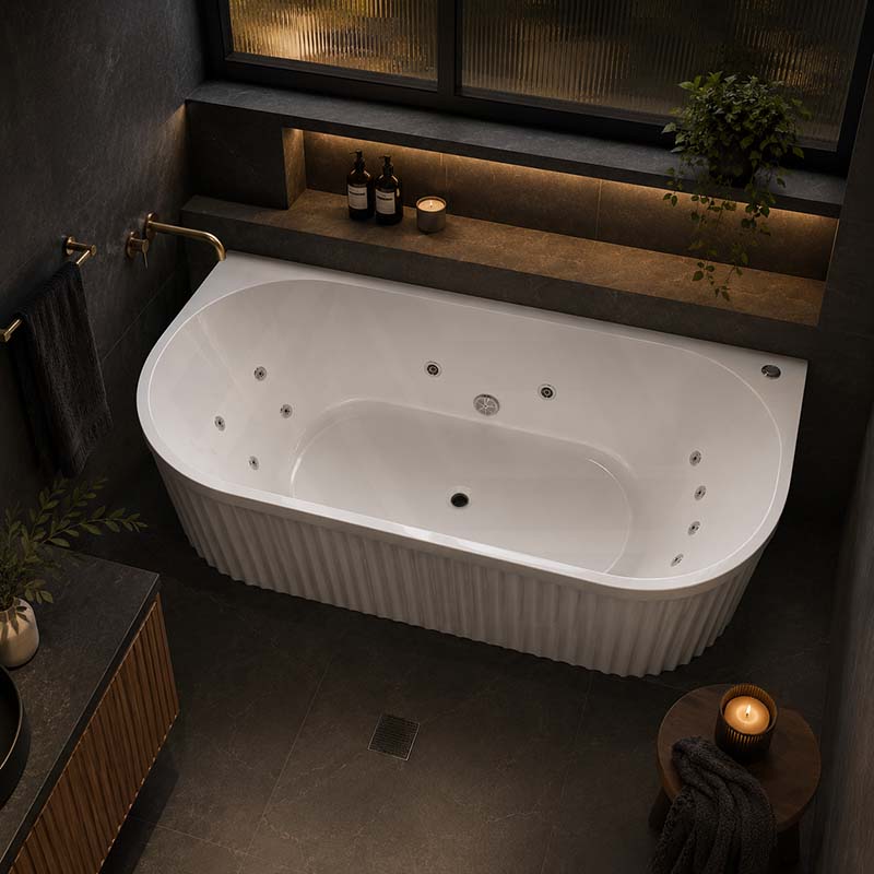 Broadway Salamanca Back to Wall Spa Bathtub Acrylic 1500/1700mm - Gloss White/Matt White