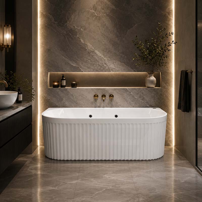 Broadway Salamanca Back to Wall Spa Bathtub Acrylic 1500/1700mm - Gloss White/Matt White