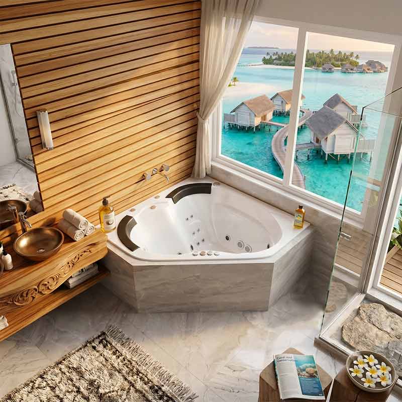 Broadway Sapphira Spa Bathtub Corner Drop-in Tub with Jets 1500x1500x600mm