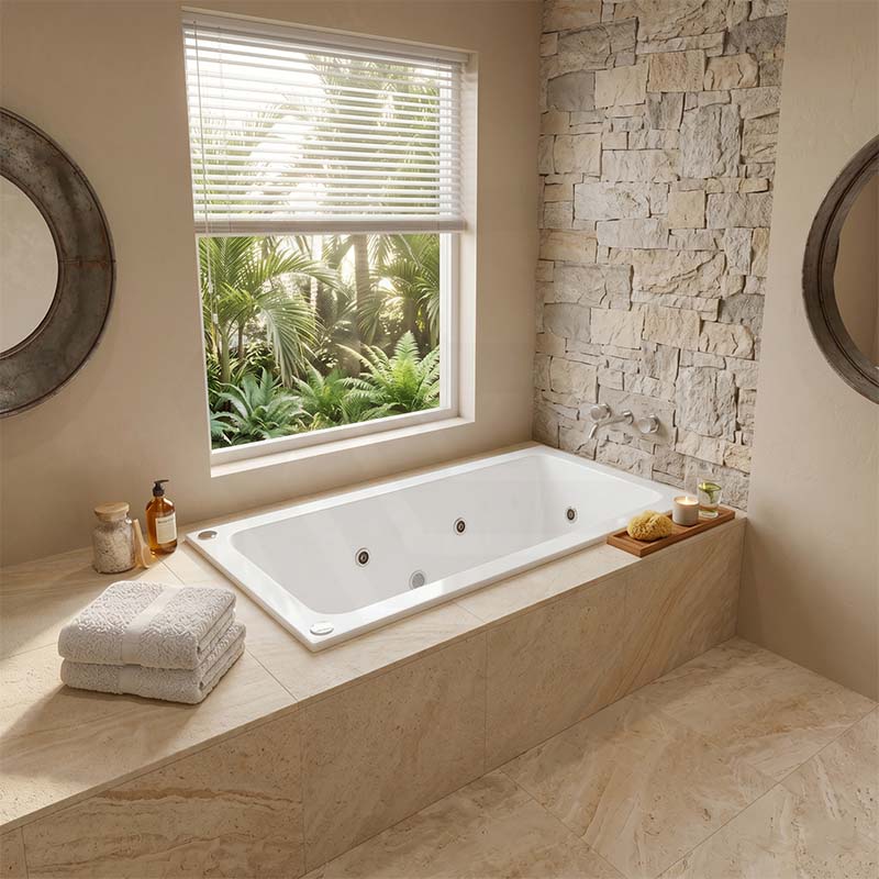 Broadway Tano Spa Bath Rectangular Drop-in Tub 1800x850x500mm - Gloss White