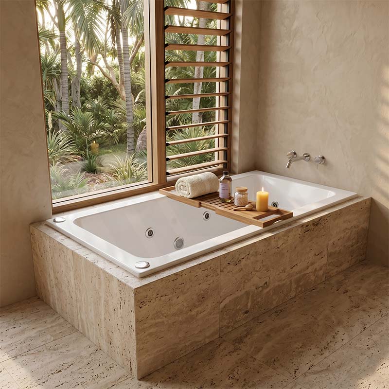 Broadway Tano Spa Bath Rectangular Drop-in Tub 1800x850x500mm - Gloss White