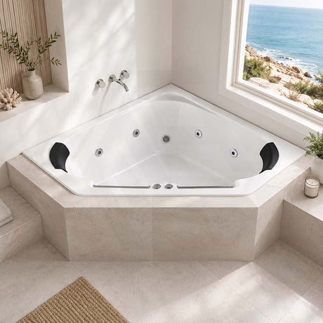 Broadway Villena Spa Bathtub Corner Drop-in Tub with Jets 1350x1350x470mm - Gloss White