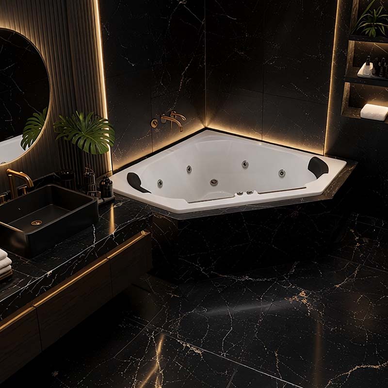 Broadway Villena Spa Bathtub Corner Drop-in Tub with Jets 1350x1350x470mm - Gloss White