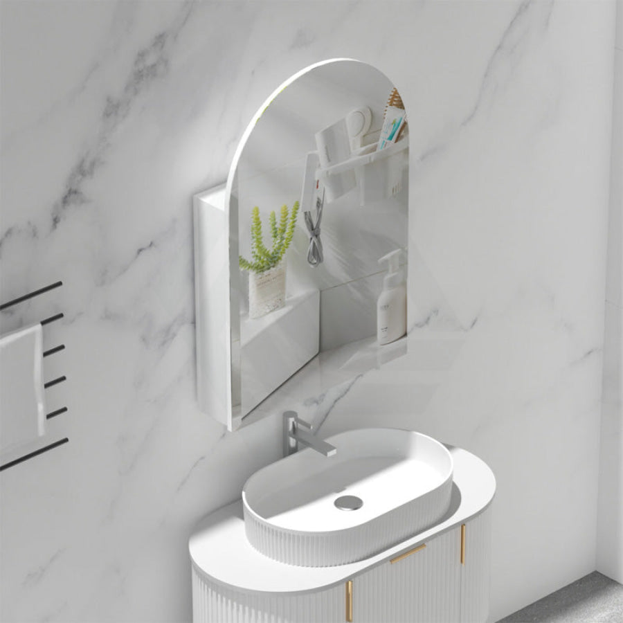 600x900mm Carysil Plywood Wall Hung Arch Shaving Mirror Cabinet Matt White/Walnut Finish for Bathroom