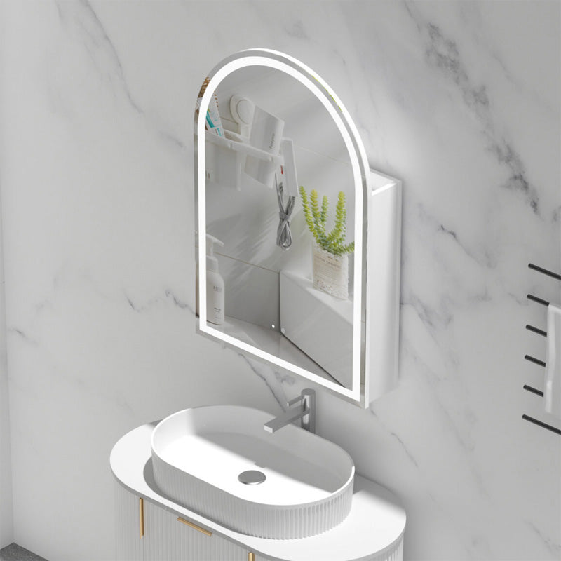 600x900mm Carysil Plywood Wall Hung Arch Motion Sensor LED Shaving Mirror Cabinet Matt White/Walnut Finish for Bathroom