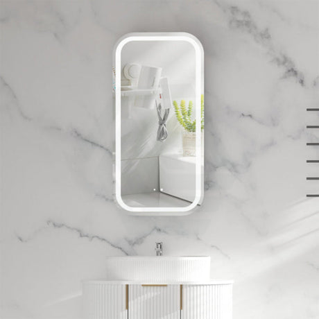 450x900mm Carysil Plywood Wall Hung Squircle Motion Sensor LED Shaving Mirror Cabinet Matt White/Walnut Finish for Bathroom