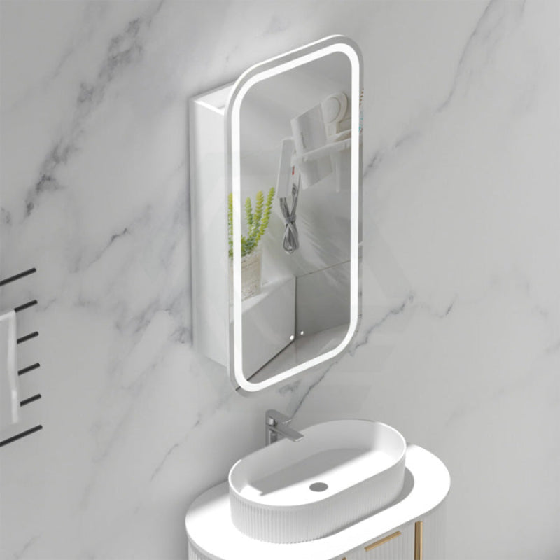 450x900mm Carysil Plywood Wall Hung Squircle Motion Sensor LED Shaving Mirror Cabinet Matt White/Walnut Finish for Bathroom