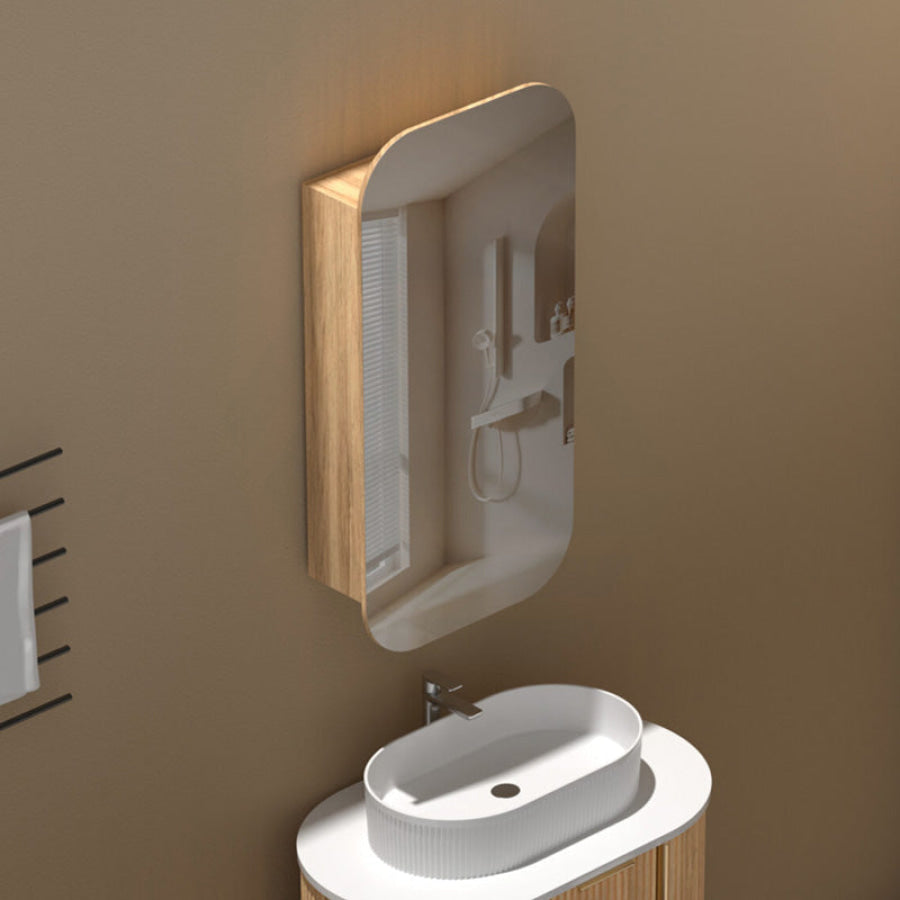 450x900mm Carysil Plywood Wall Hung Squircle Shaving Mirror Cabinet Walnut Finish for Bathroom