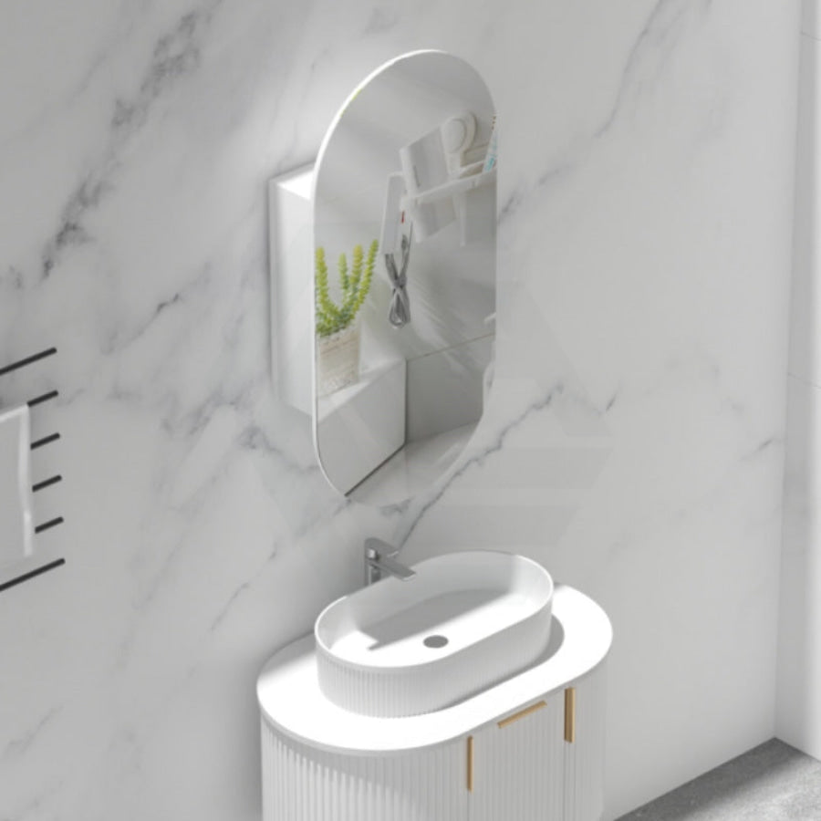 450x900mm Carysil Plywood Wall Hung Oval Shaving Mirror Cabinet Matt White/Walnut for Bathroom