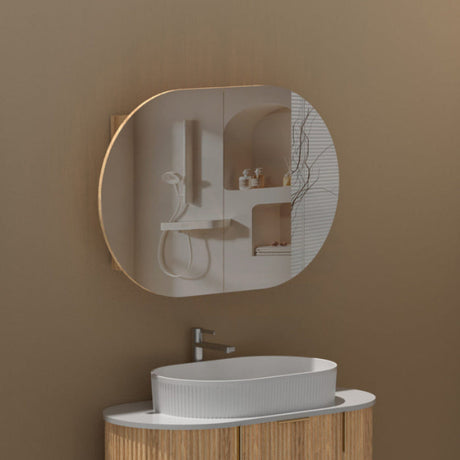 900/1200mm Carysil Plywood Oval Wall Hung Shaving Cabinet Walnut Finish for Bathroom