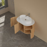 750-1200mm Carysil Walnut Plywood Wall Hung Floating Vanity Fluted with 12 O'clock Tap Hole & Center Waste Hole Stone Top Brushed Gold Handle