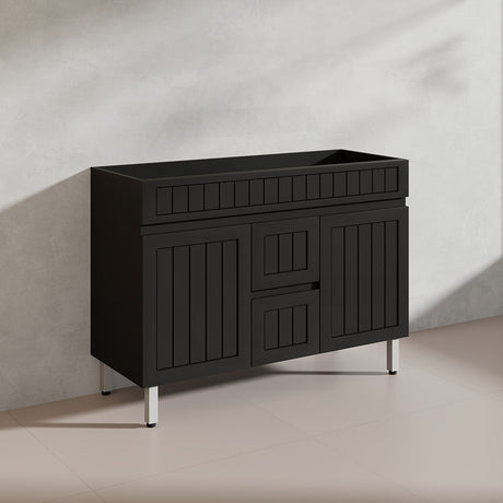 1200mm Hampton Freestanding Vanity PVC Board Matt Black/White Linear Surface