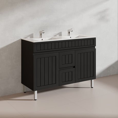 1200mm Hampton Freestanding Vanity PVC Board Matt Black/White Linear Surface