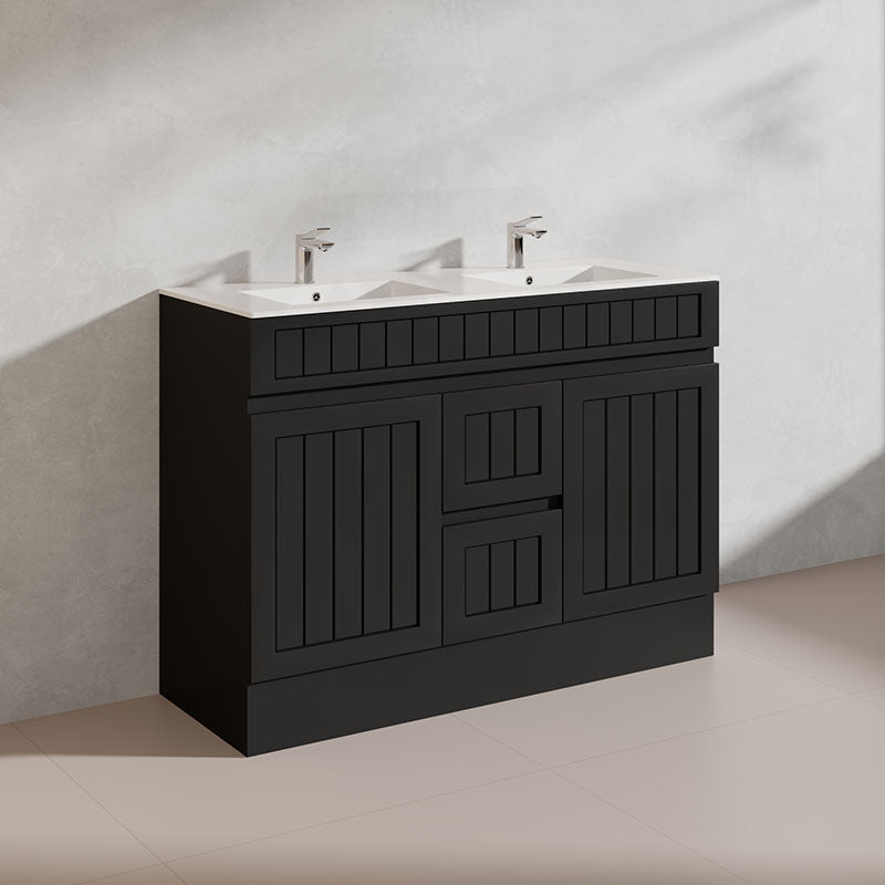 1200mm Hampton Freestanding Vanity PVC Board Matt Black/White Linear Surface