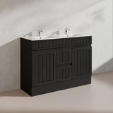 1200mm Hampton Freestanding Vanity PVC Board Matt Black/White Linear Surface