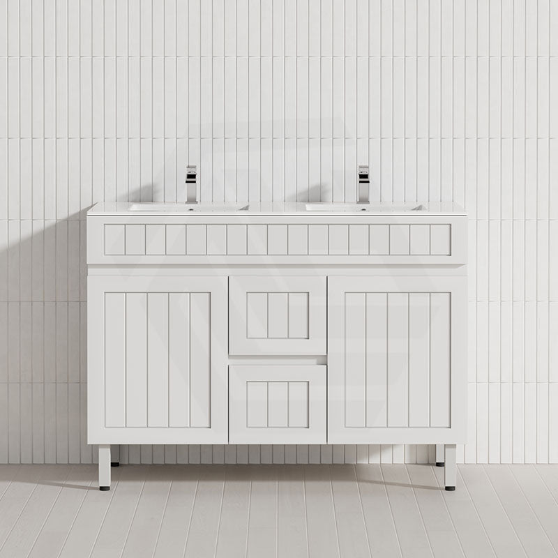 600/750/900/1200/1500mm Hampton Freestanding With Legs Vanity PVC Board Matt White Linear Surface