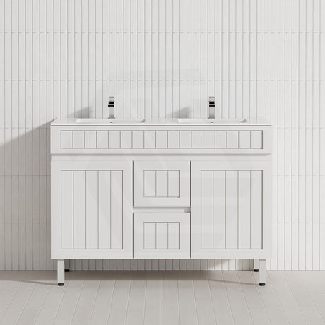 600/750/900/1200/1500mm Hampton Freestanding With Legs Vanity PVC Board Matt White Linear Surface