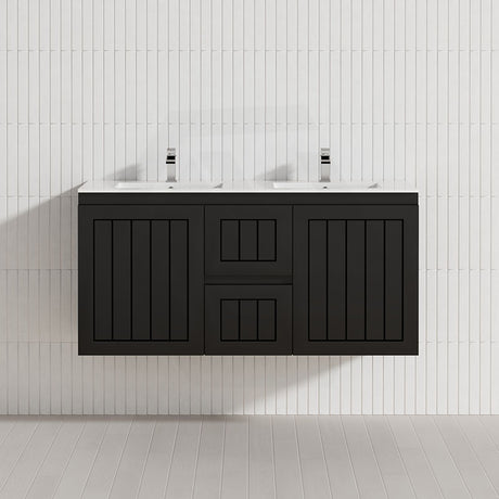 600/750/900/1200/1500mm Hampton Wall Hung Vanity PVC Board Matt Black Linear Surface
