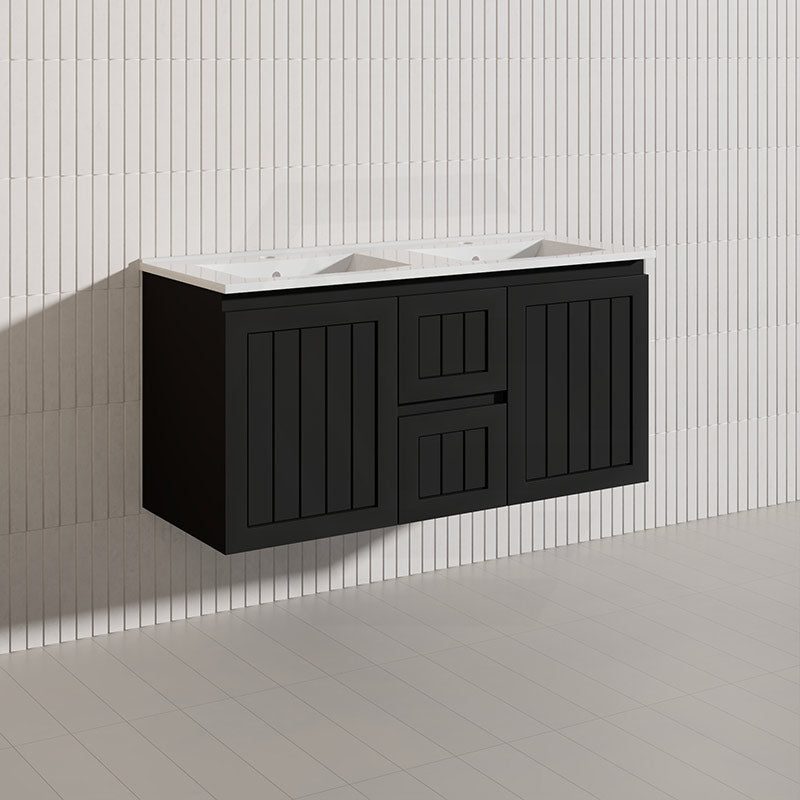1200mm Hampton Wall Hung Single/Double Vanity PVC Board Matt White/Black Linear Surface