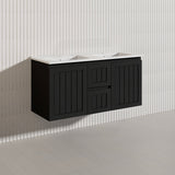 1200mm Hampton Wall Hung Single/Double Vanity PVC Board Matt White/Black Linear Surface