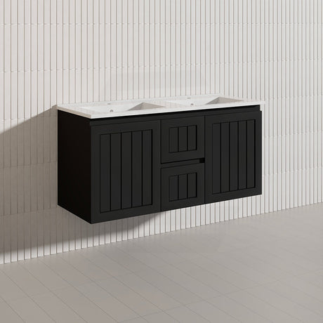 1200mm Hampton Wall Hung Single/Double Vanity PVC Board Matt White/Black Linear Surface