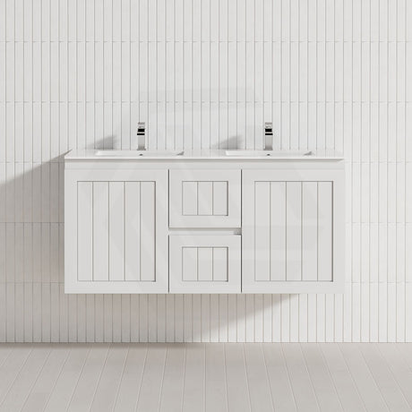 600/750/900/1200/1500mm Hampton Wall Hung Vanity PVC Board Matt White Linear Surface