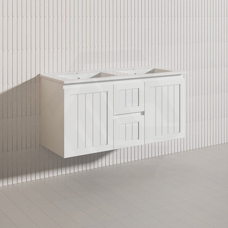 1200mm Hampton Wall Hung Single/Double Vanity PVC Board Matt White/Black Linear Surface