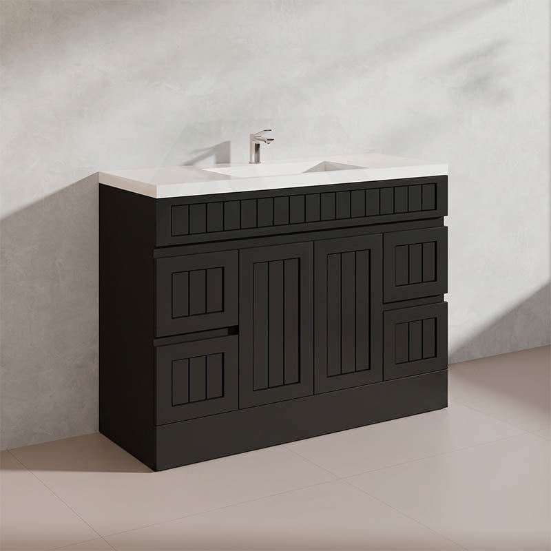 1200mm Hampton Freestanding Vanity PVC Board Matt Black/White Linear Surface