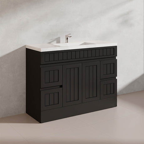 1200mm Hampton Freestanding Vanity PVC Board Matt Black/White Linear Surface