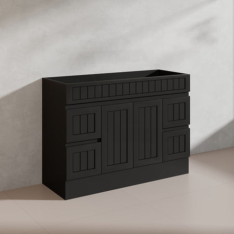 1200mm Hampton Freestanding Vanity PVC Board Matt Black/White Linear Surface
