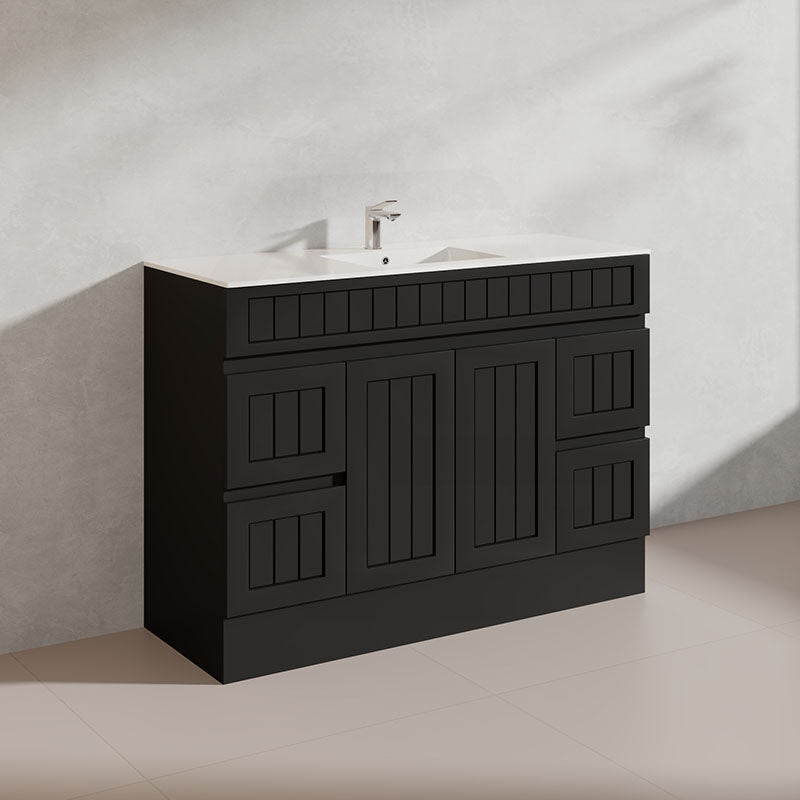 1200mm Hampton Freestanding Vanity PVC Board Matt Black/White Linear Surface